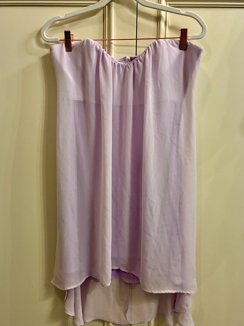 Solemio Strapless Lavender High-Low Mini Chiffon Dress